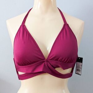 Mossimo Burgundy Crisscross Halter Swim Top NWT